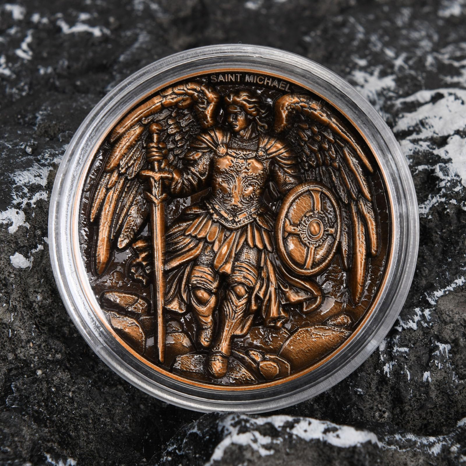 Saint Michael Archangel Protection Coin – 1.57-Inch Double-Sided Zinc Alloy Collectible with Antique Finish, Featuring Saint Michael Prayer Christian Challenge Coin