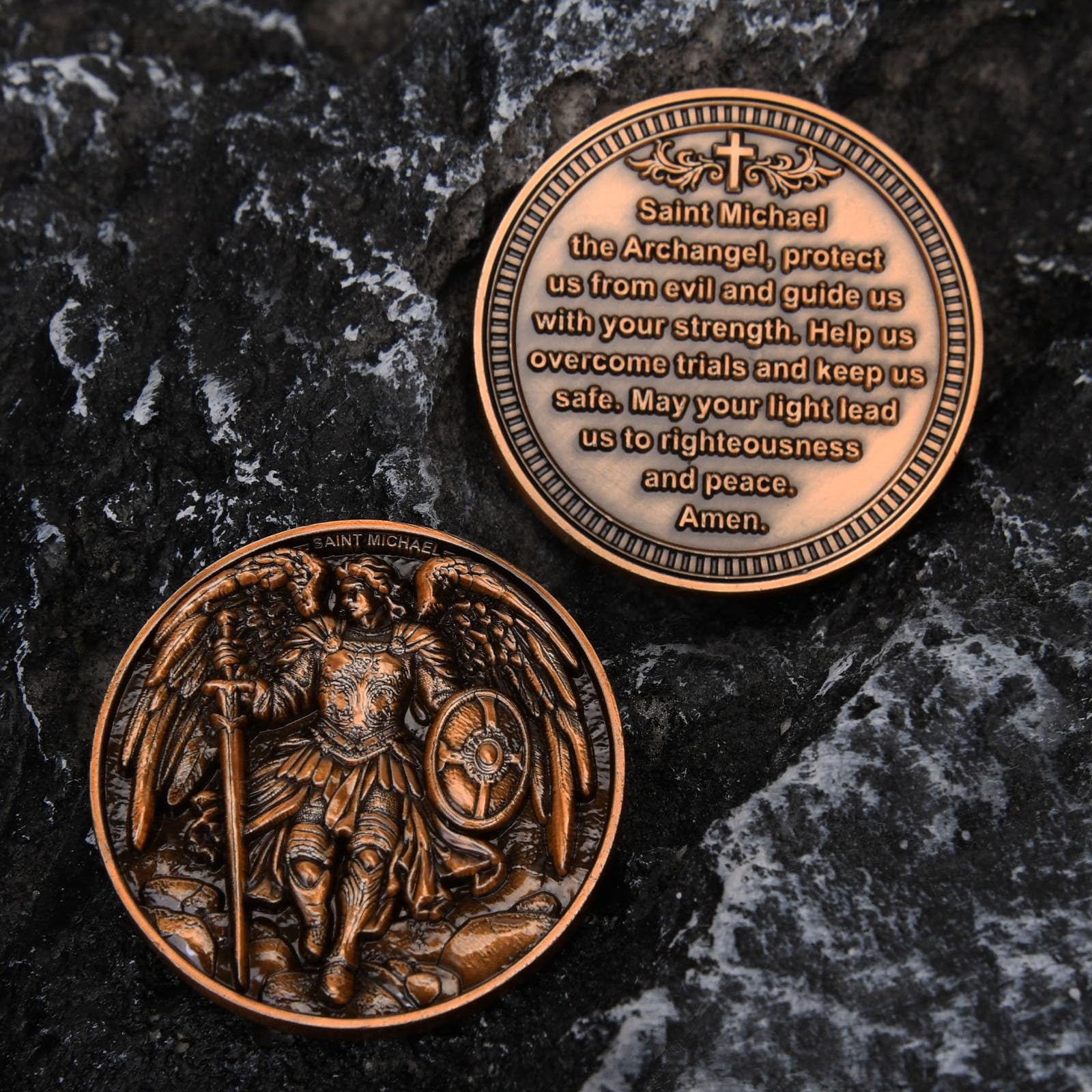 Saint Michael Archangel Protection Coin – 1.57-Inch Double-Sided Zinc Alloy Collectible with Antique Finish, Featuring Saint Michael Prayer Christian Challenge Coin