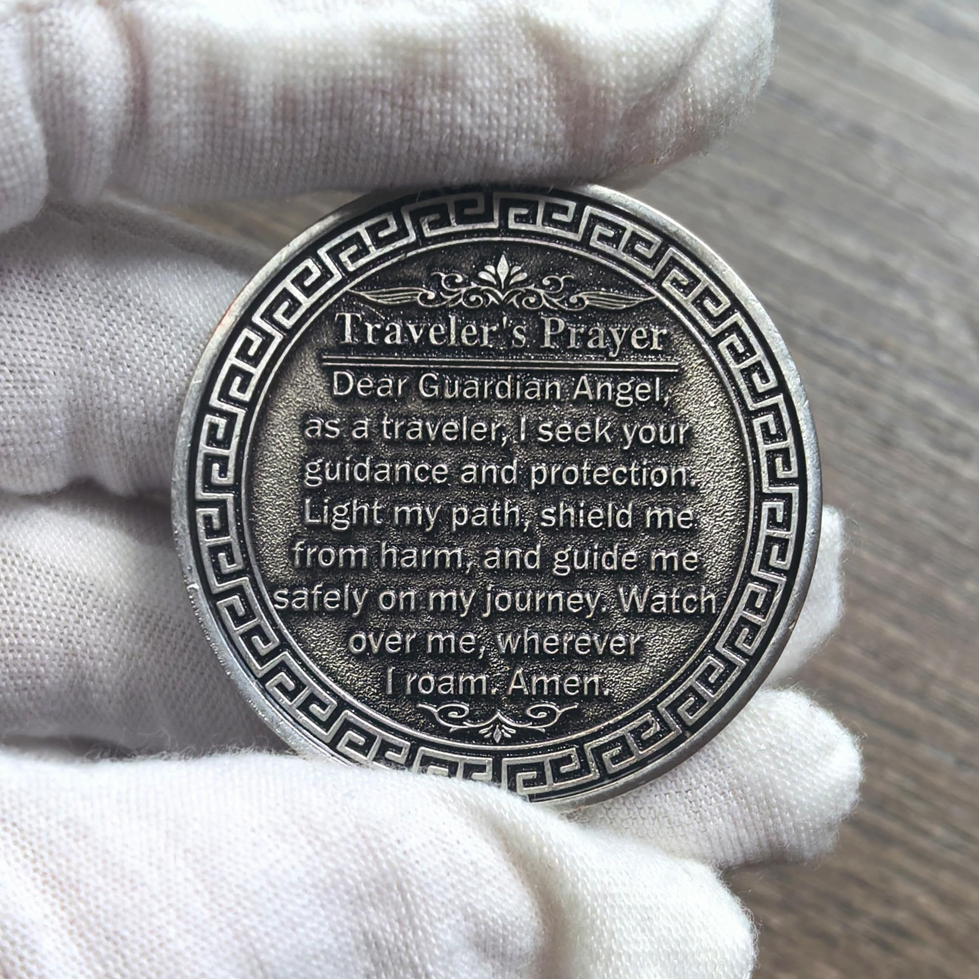 Guardian Angel Traveler's Prayer Challenge Coin with Protective Case - Ideal for Safe Journey and Protection (Silver)