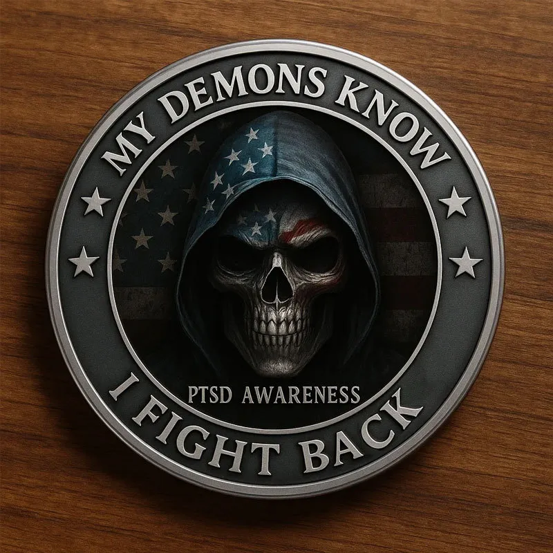 💀 PTSD Awareness Veterans Challenge Coin