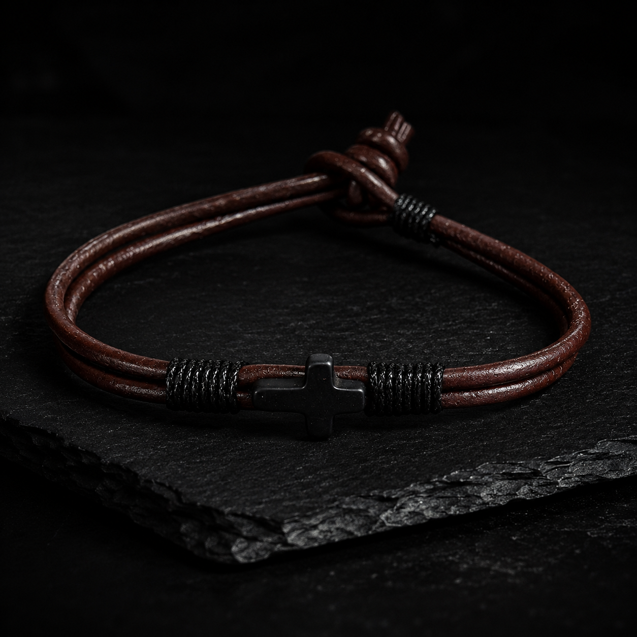 Men's Leather Cross Bracelet
