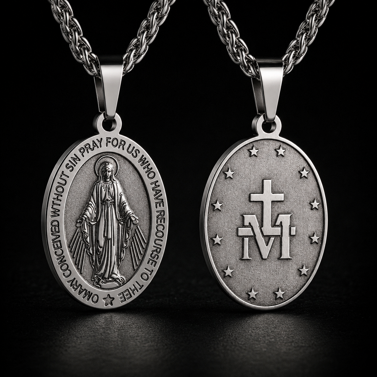 Double-Sided Miraculous Medal Necklace of the Virgin Mary