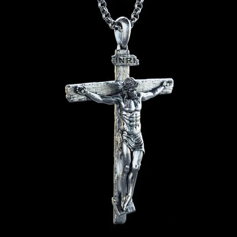 INRI Crucifix Necklace, Detailed Jesus Pendant