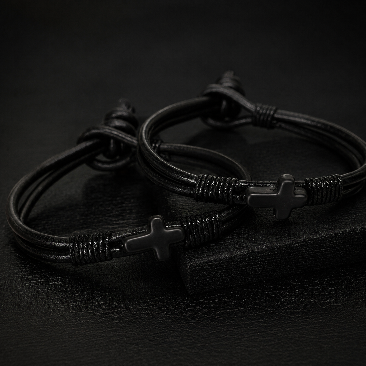Men's Leather Cross Bracelet