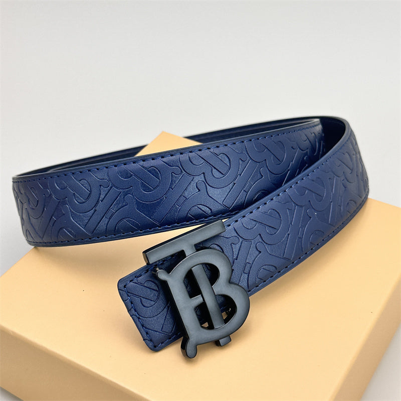 Blue classic plain blue embossed leather belt