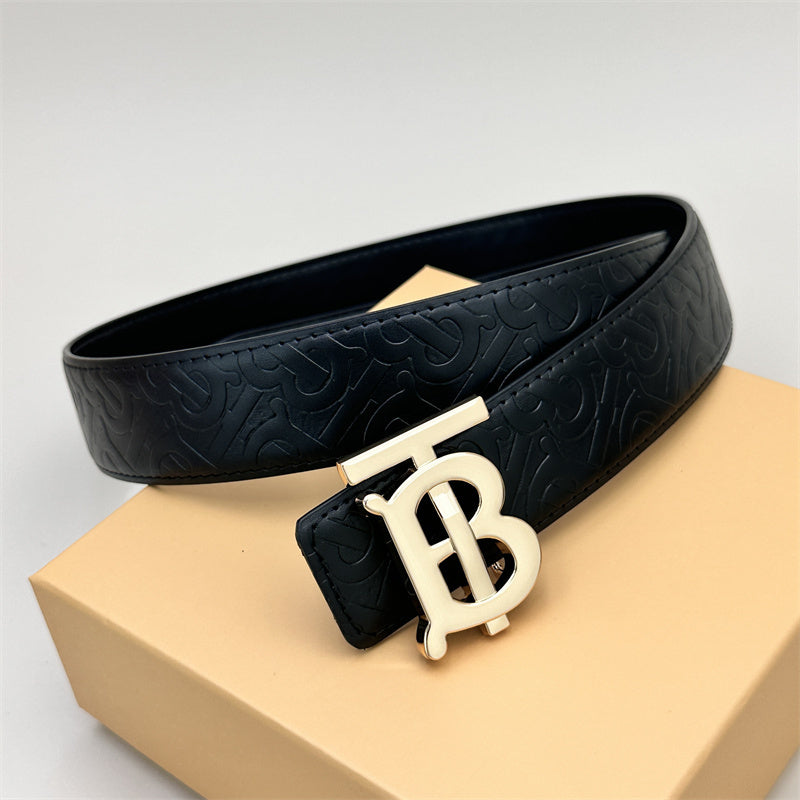 Black classic plain black embossed leather belt