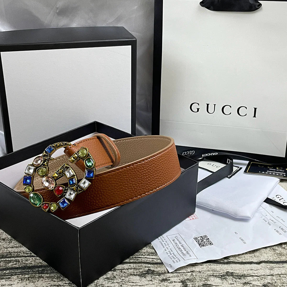 4 Colors seven-color rhinestone double-sided lychee pattern belt