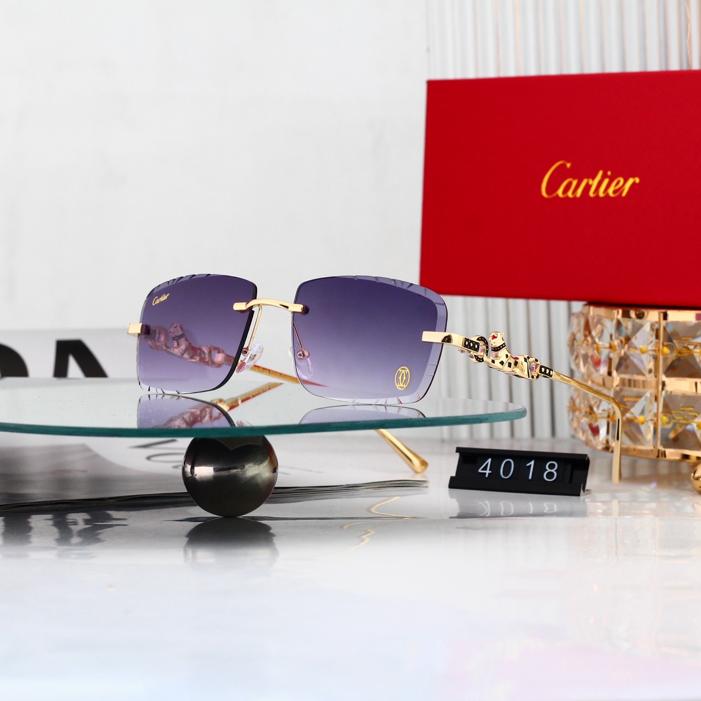 Diamond-cut leopard head sunglasses Sunglasses 4018