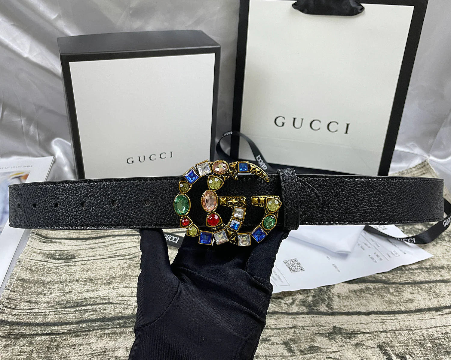 4 Colors seven-color rhinestone double-sided lychee pattern belt