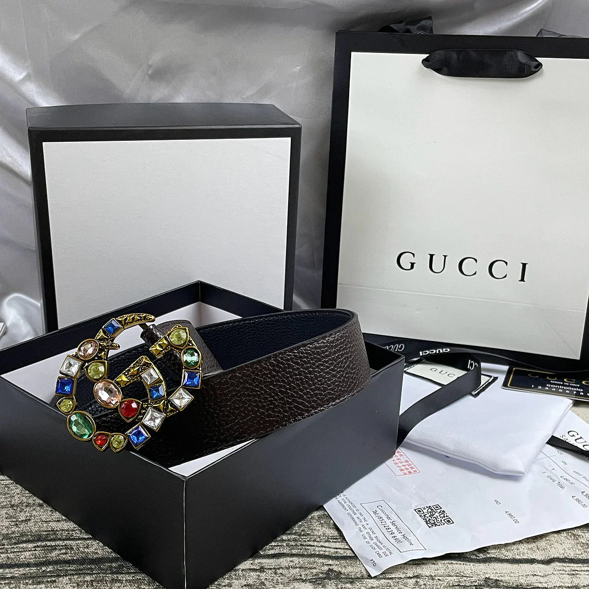 4 Colors seven-color rhinestone double-sided lychee pattern belt