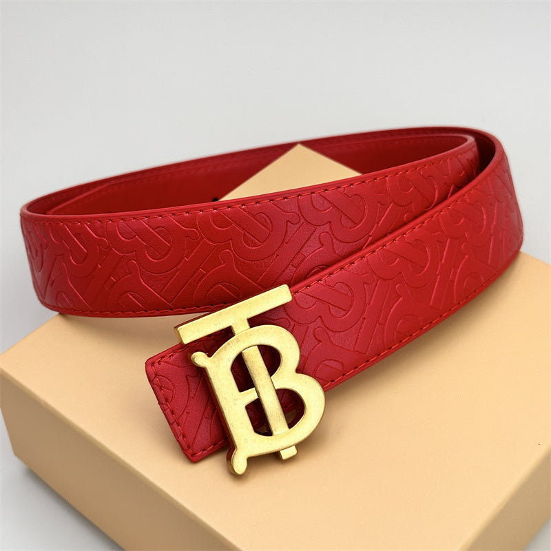 Red classic plain red embossed leather belt
