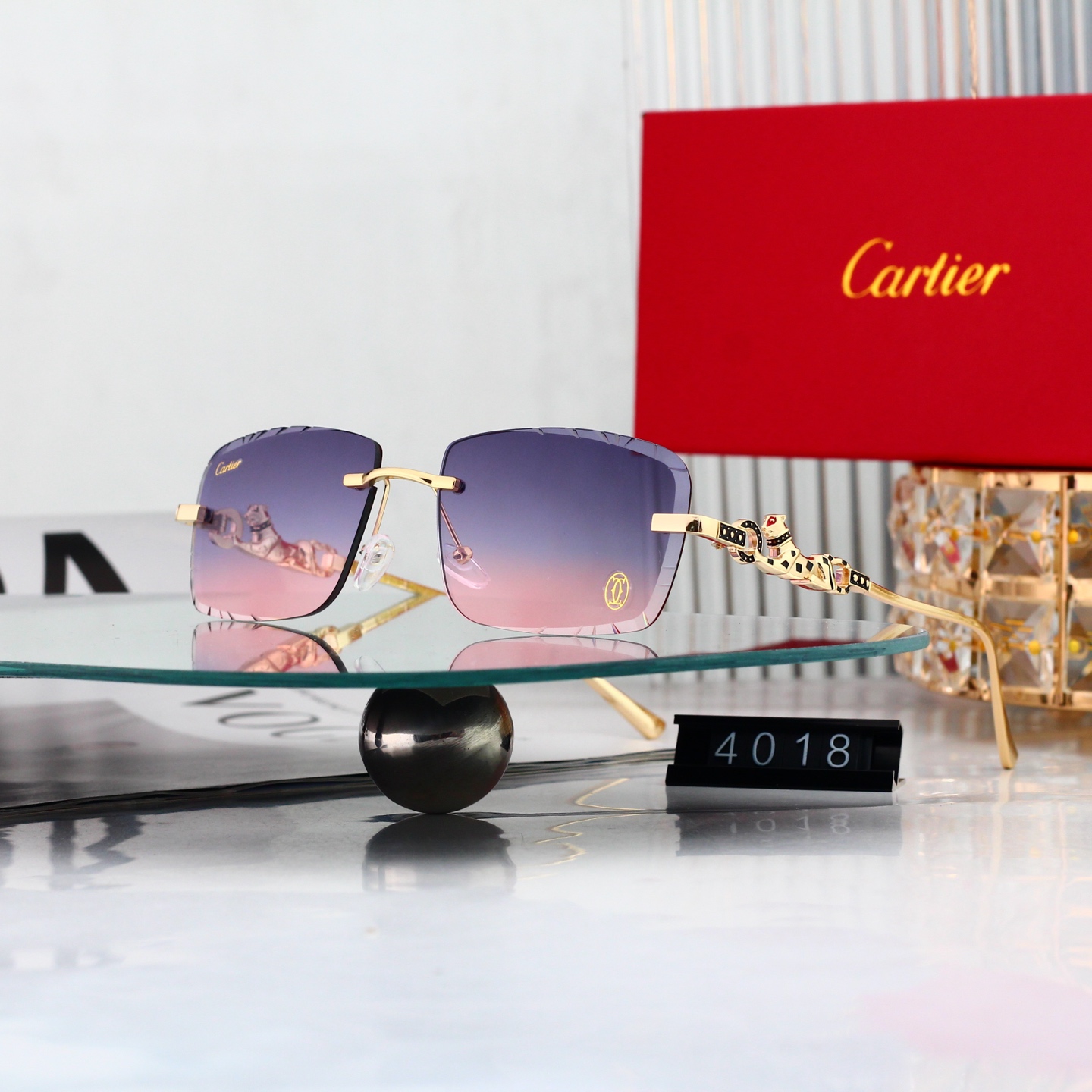 Diamond-cut leopard head sunglasses Sunglasses 4018