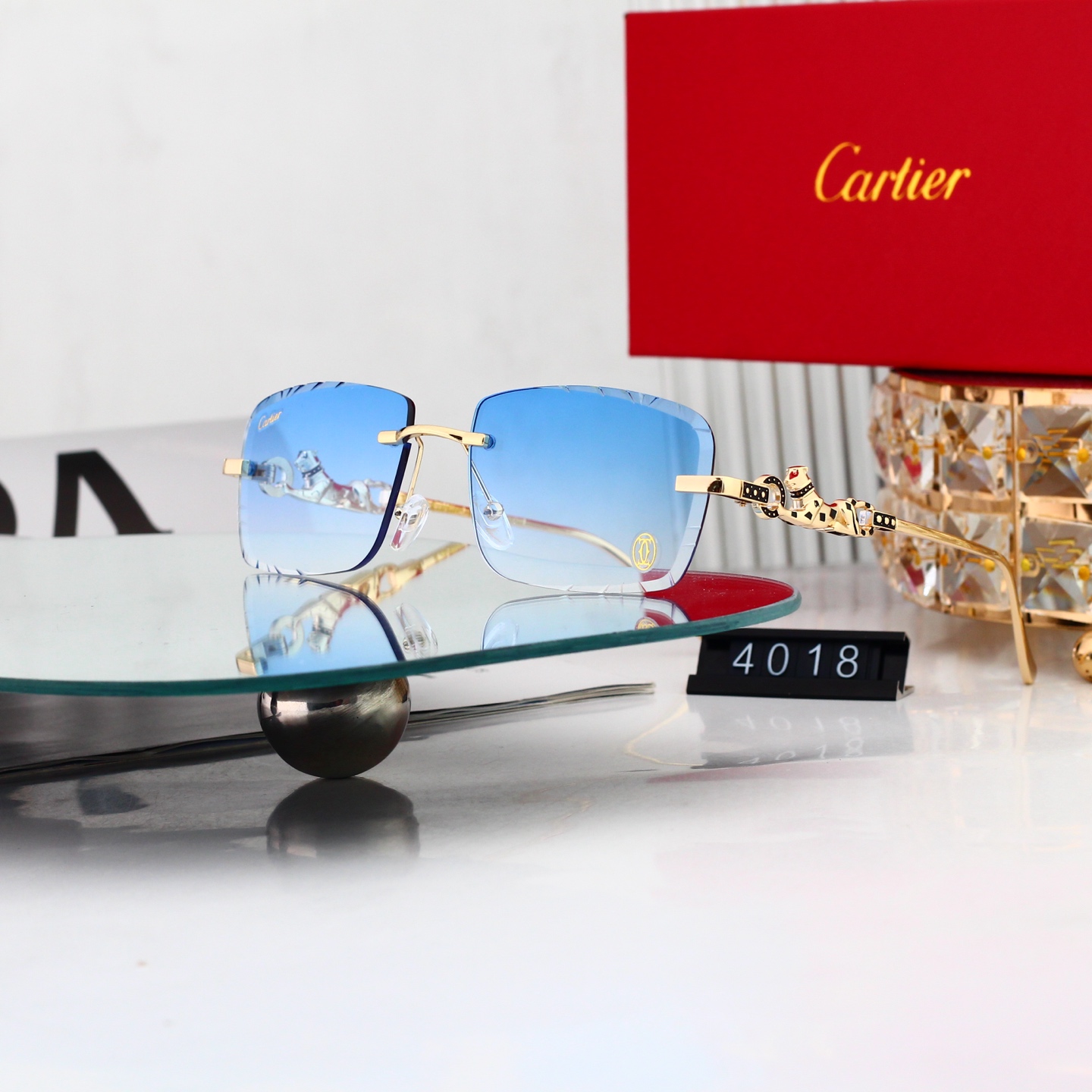Diamond-cut leopard head sunglasses Sunglasses 4018