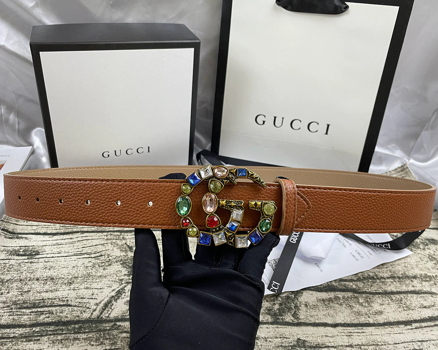 4 Colors seven-color rhinestone double-sided lychee pattern belt