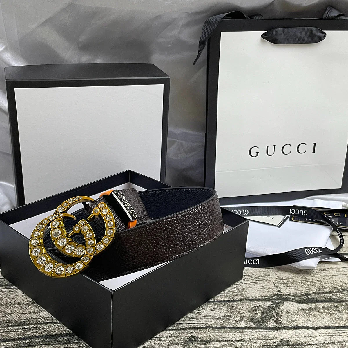 4 Colors rhinestone double-sided lychee pattern belt