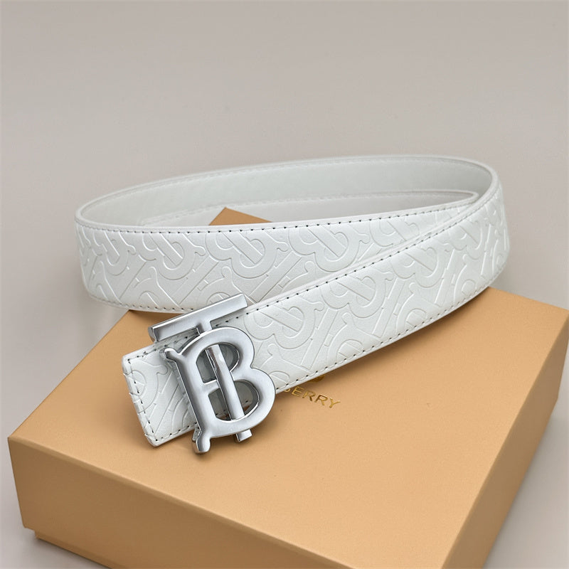 white classic plain white embossed leather belt