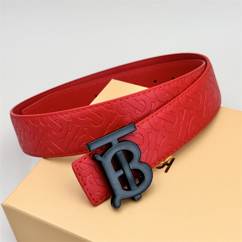 Red classic plain red embossed leather belt