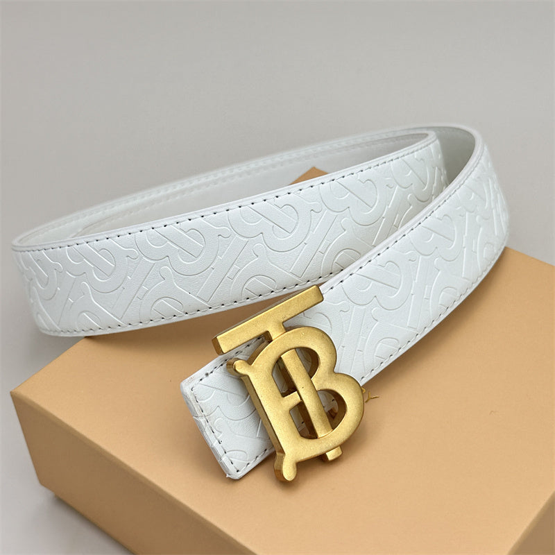 white classic plain white embossed leather belt