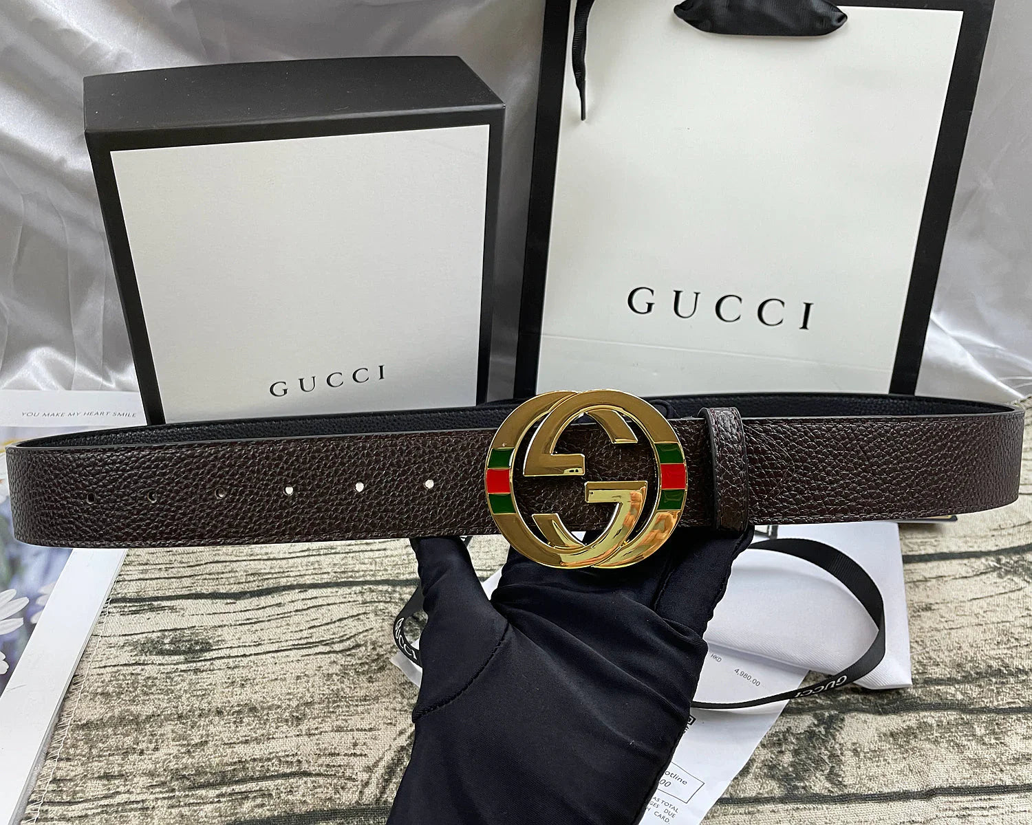 4 Colors double-G three-layer lychee pattern double-sided belt