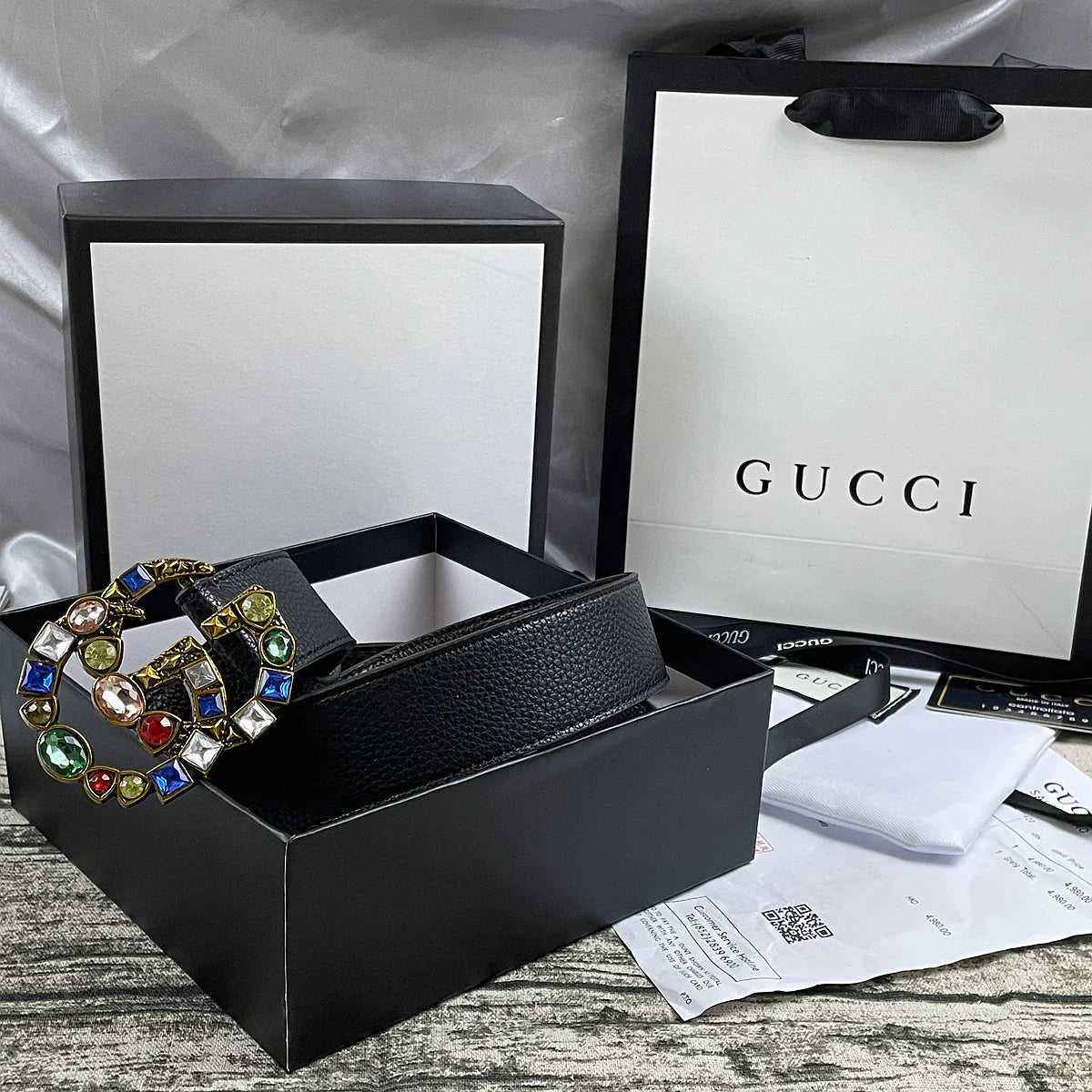 4 Colors seven-color rhinestone double-sided lychee pattern belt