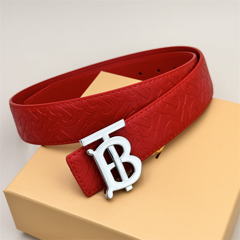 Red classic plain red embossed leather belt