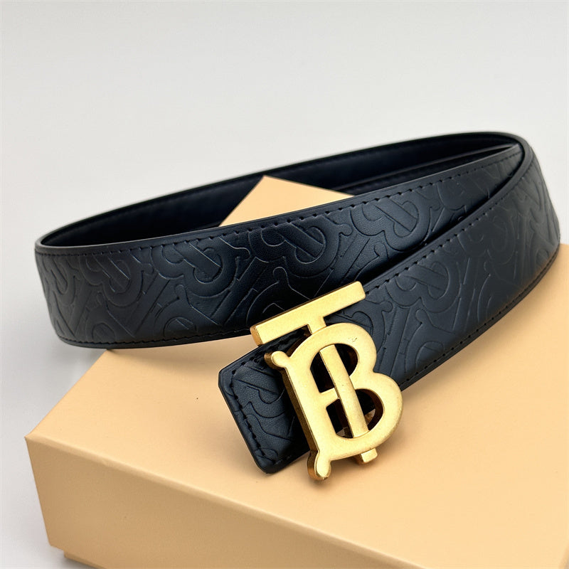 Black classic plain black embossed leather belt