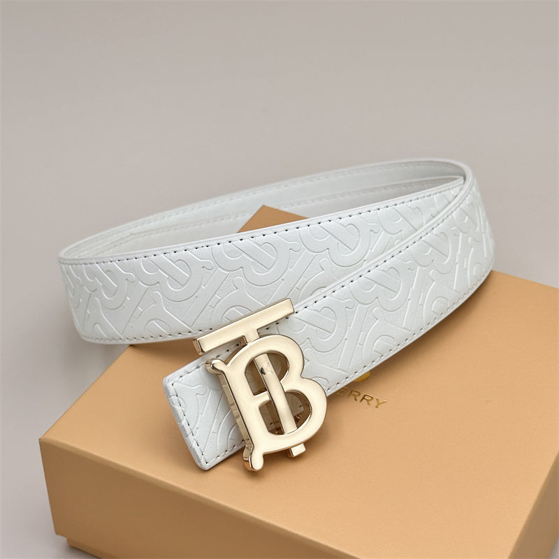 white classic plain white embossed leather belt