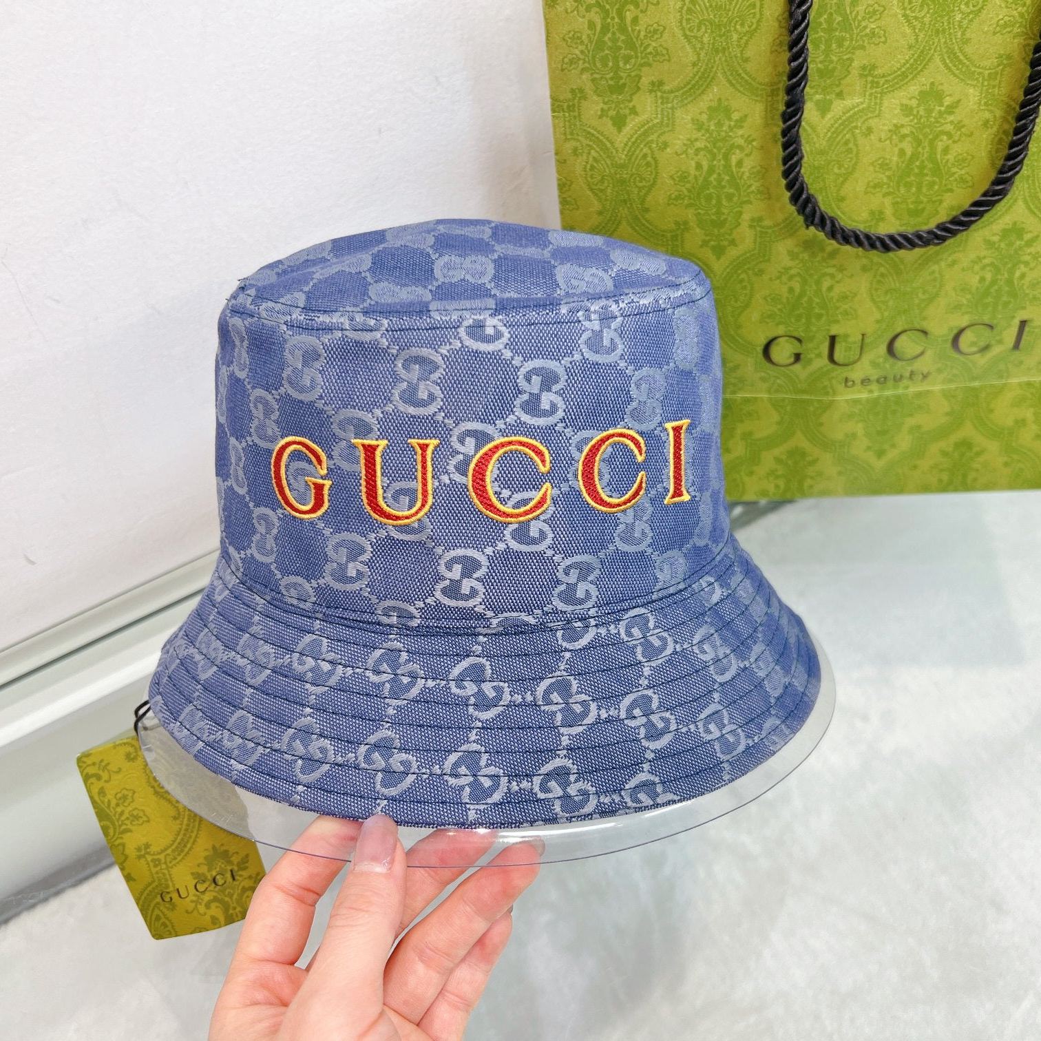 Classic blue canvas bucket hat