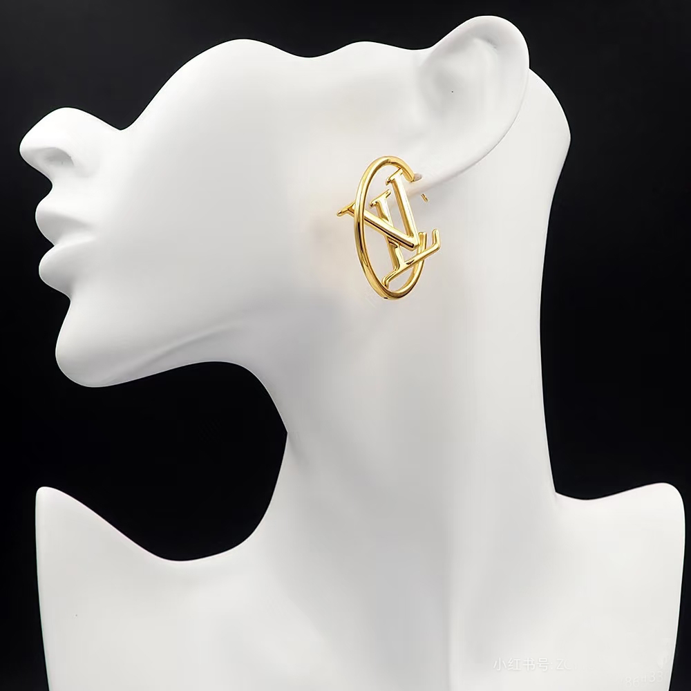 Classic Two-Tone Round Letter Pendant Earrings