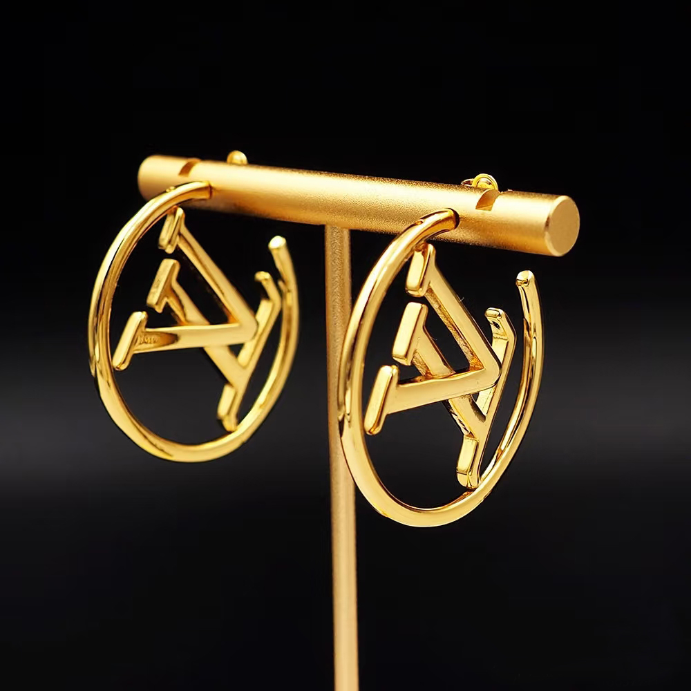 Classic Two-Tone Round Letter Pendant Earrings