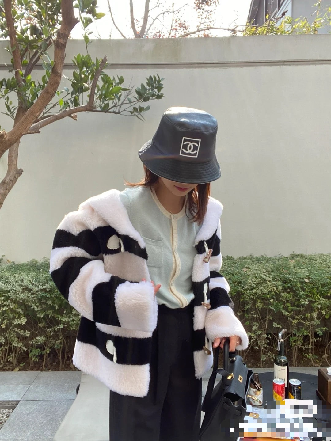 monochrome classic leather retro fisherman's hat