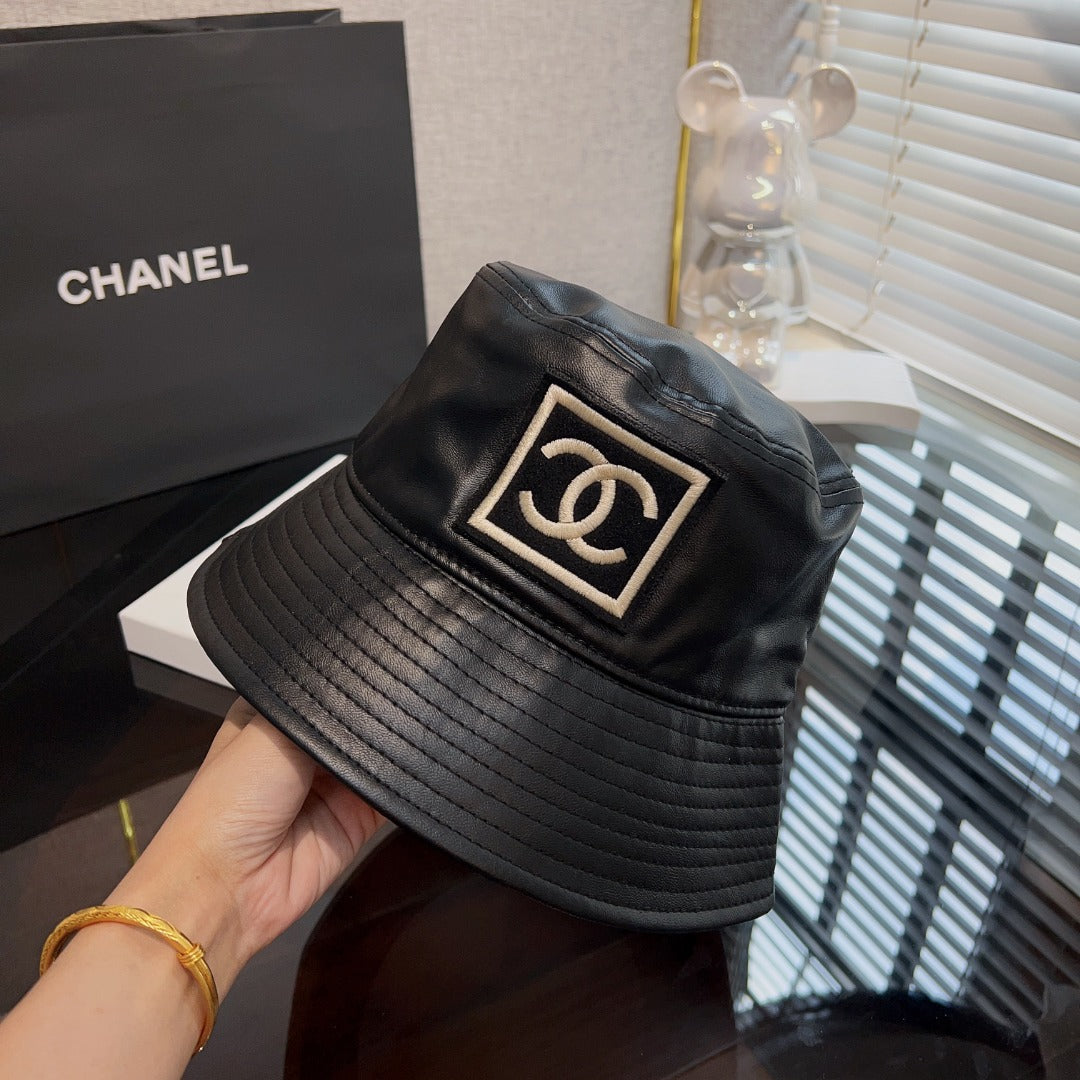 monochrome classic leather retro fisherman's hat