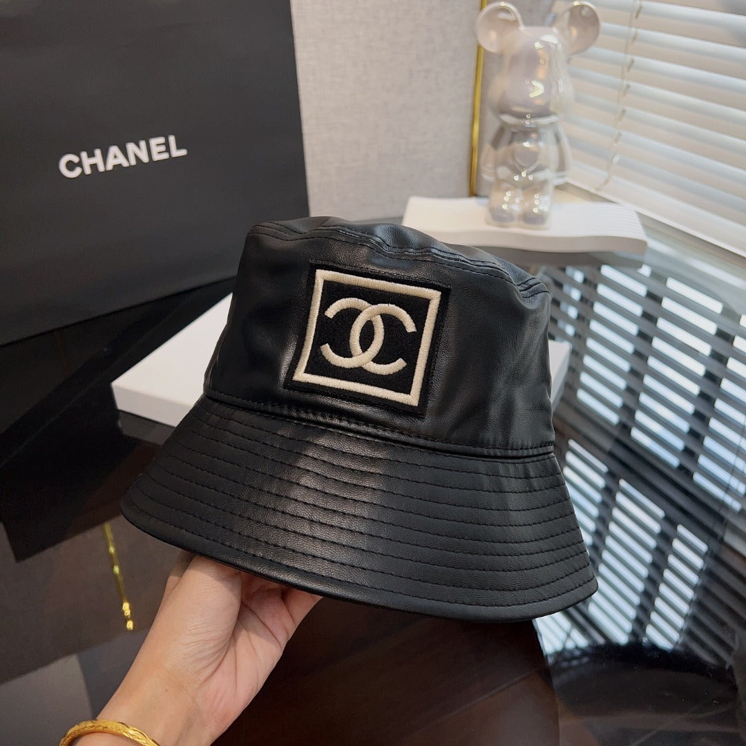 monochrome classic leather retro fisherman's hat