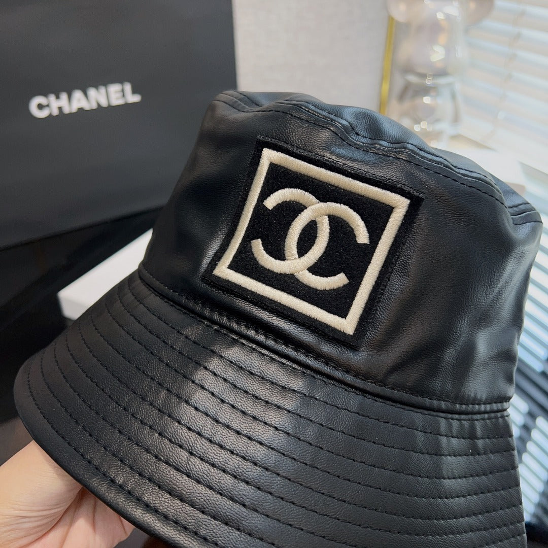 monochrome classic leather retro fisherman's hat