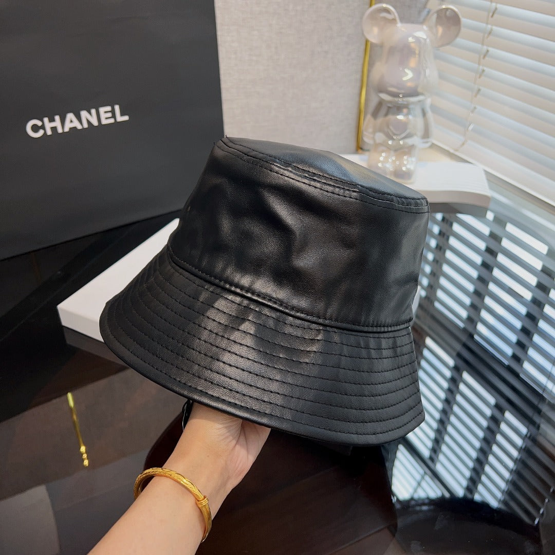 monochrome classic leather retro fisherman's hat