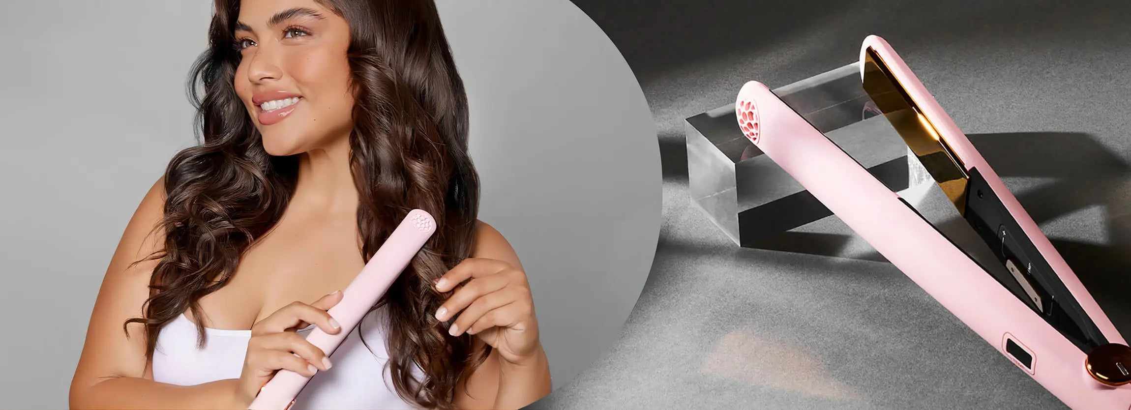 Woman showcasing her silky hair using the TYMO SWAY hair straightener flat iron.