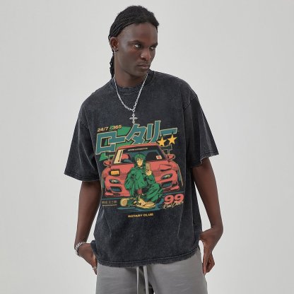 Casual T-shirt Anime Printed Denim Washed T-shirt