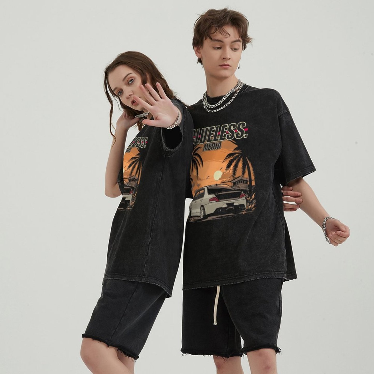 Unisex Vintage Solid Wash Denim T-Shirts 1021
