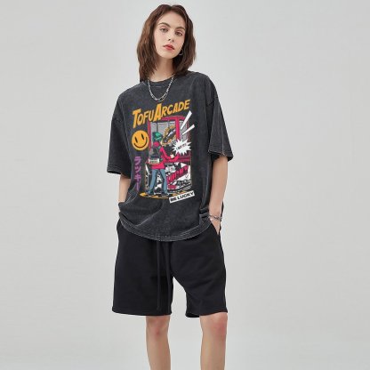 Unisex Vintage Solid Wash Denim T-Shirts 1007