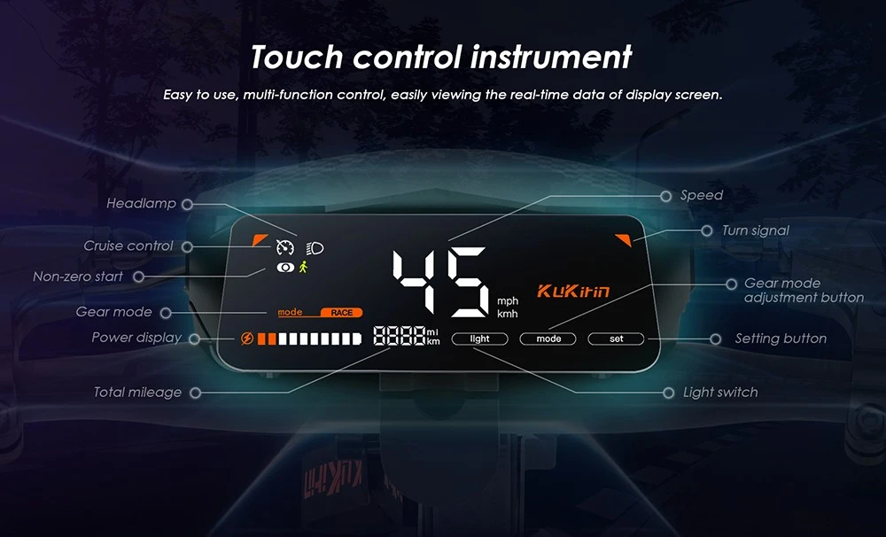 Kukirin G2 Foldable Electric Scooter, 800W Motor, 48V 15Ah Battery, 10-inch Tires, 45km/h Max Speed, 55km Range, Touchscreen Display, Front & Rear Disc Brakes