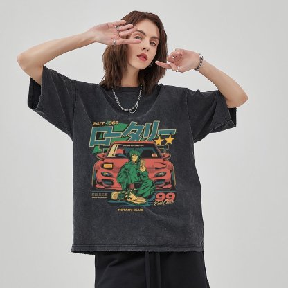 Casual T-shirt Anime Printed Denim Washed T-shirt