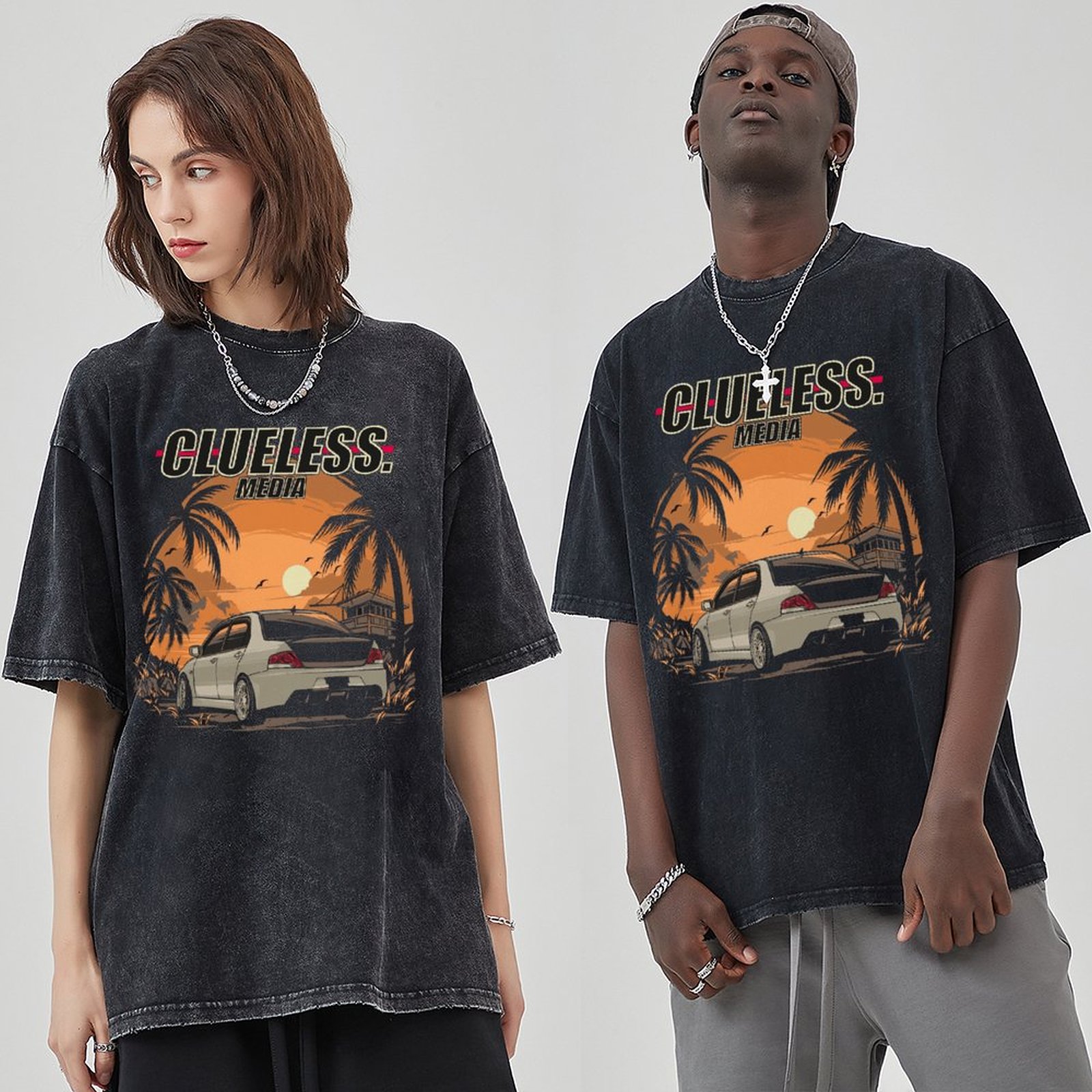 Unisex Vintage Solid Wash Denim T-Shirts 1021