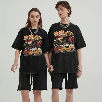 Unisex Vintage Solid Wash Denim T-Shirts 1017