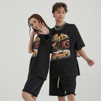Unisex Vintage Solid Wash Denim T-Shirts 1017