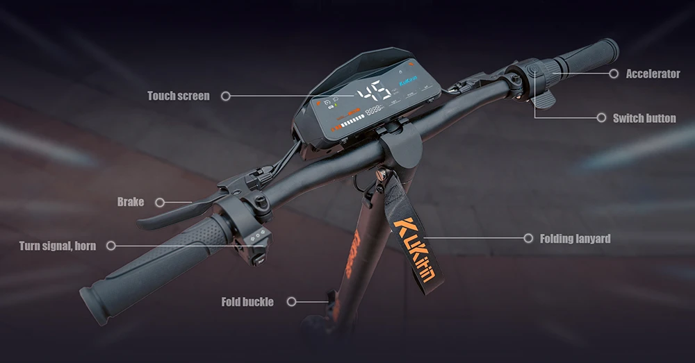 Kukirin G2 Foldable Electric Scooter, 800W Motor, 48V 15Ah Battery, 10-inch Tires, 45km/h Max Speed, 55km Range, Touchscreen Display, Front & Rear Disc Brakes