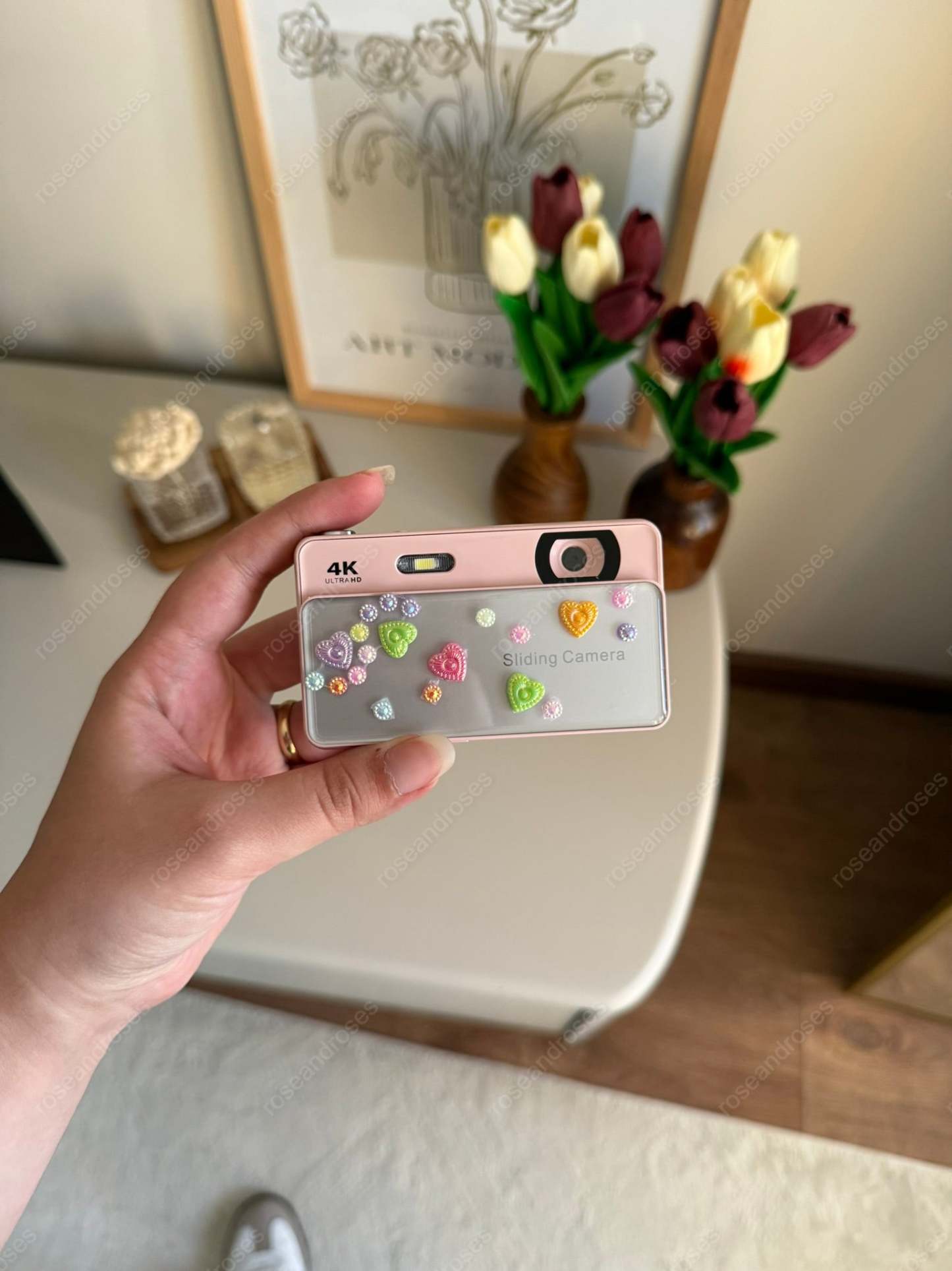 4K UHD Sliding Camera – Portable Video & Photo Camera with Slide Lens Cover (Pink)