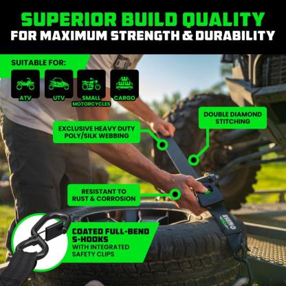 Rhino USA 2" x 10' Retractable Ratchet Straps 2- or 4-Pack - (3,033lb Break Strength) - Heavy Duty Self Retracting Tie Down Straps for Truck, Cargo Trailer