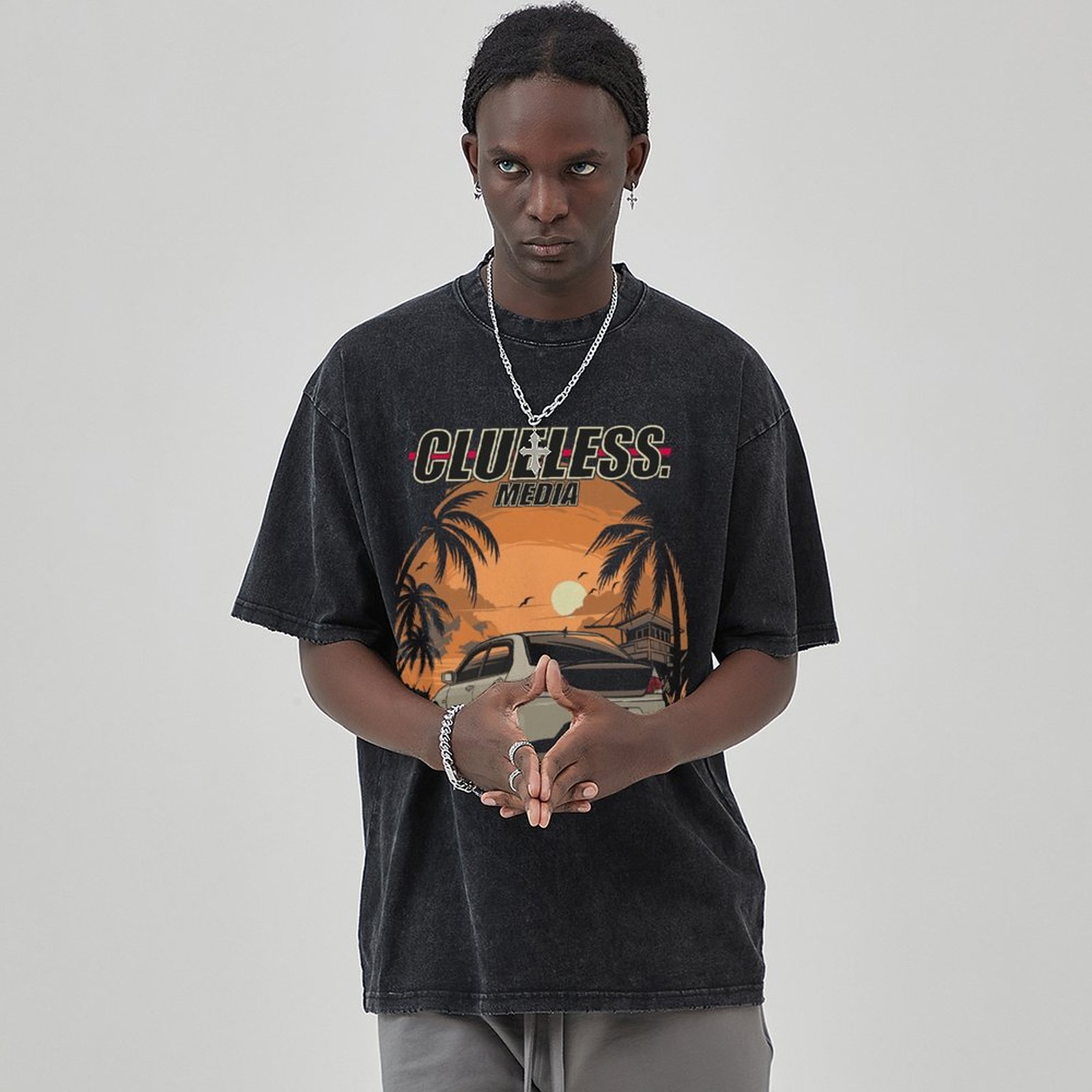 Unisex Vintage Solid Wash Denim T-Shirts 1021