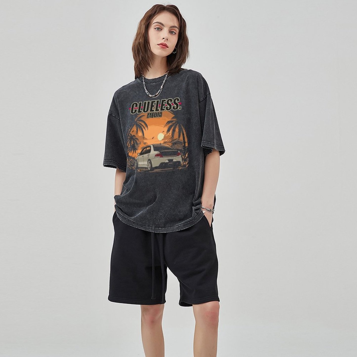 Unisex Vintage Solid Wash Denim T-Shirts 1021