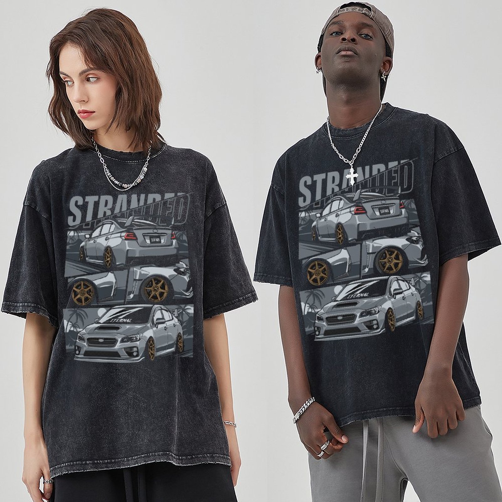 Unisex Vintage Solid Wash Denim T-Shirts 2306101563